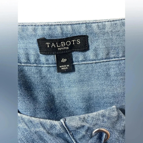 Talbots Womens Denim Chambray 3/4 Sleeve Lace Up Shift Dress Size 4 Petite - Picture 6 of 11